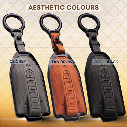 Mahindra Noir Wood Car Key Cover with Keychain (Type M8)
