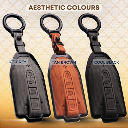 Mahindra Noir Wood Car Key Cover with Keychain (Type M8)