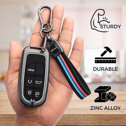 Keycept Metal Alloy Car Key Cover for Jeep Meridian, Compass, Trailhawk 5 Button Smart Key with keychain (Type M2)