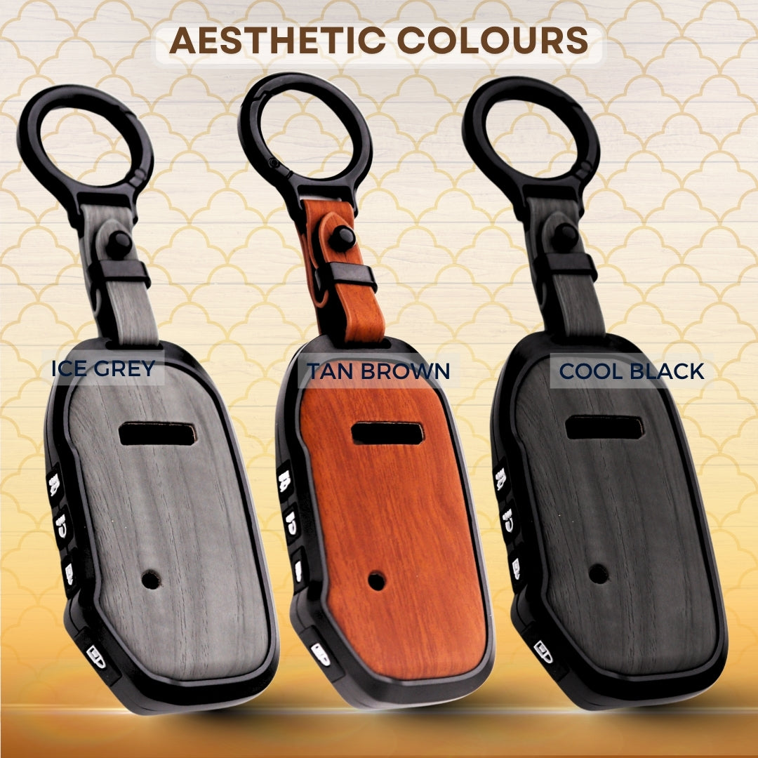 Kia Noir Wood Car Key Cover with Keychain (Type M8)
