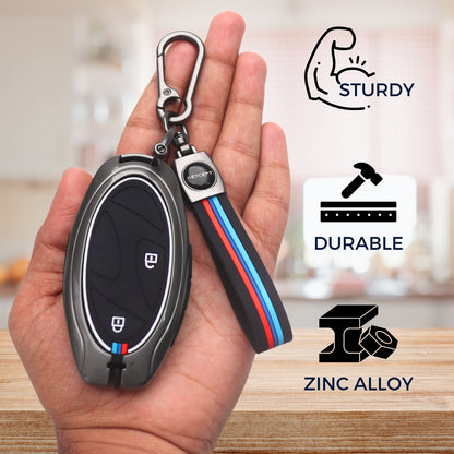 Keycept Metal Alloy Key Cover Compatible with Hyundai Venue 3 Button Smart Key with Keychain