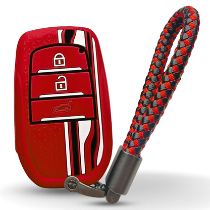 Red TriStar Silicone Key Cover for Toyota Innova, Crysta, Hycross & Fortuner 3 Button Smart Key with Keychain