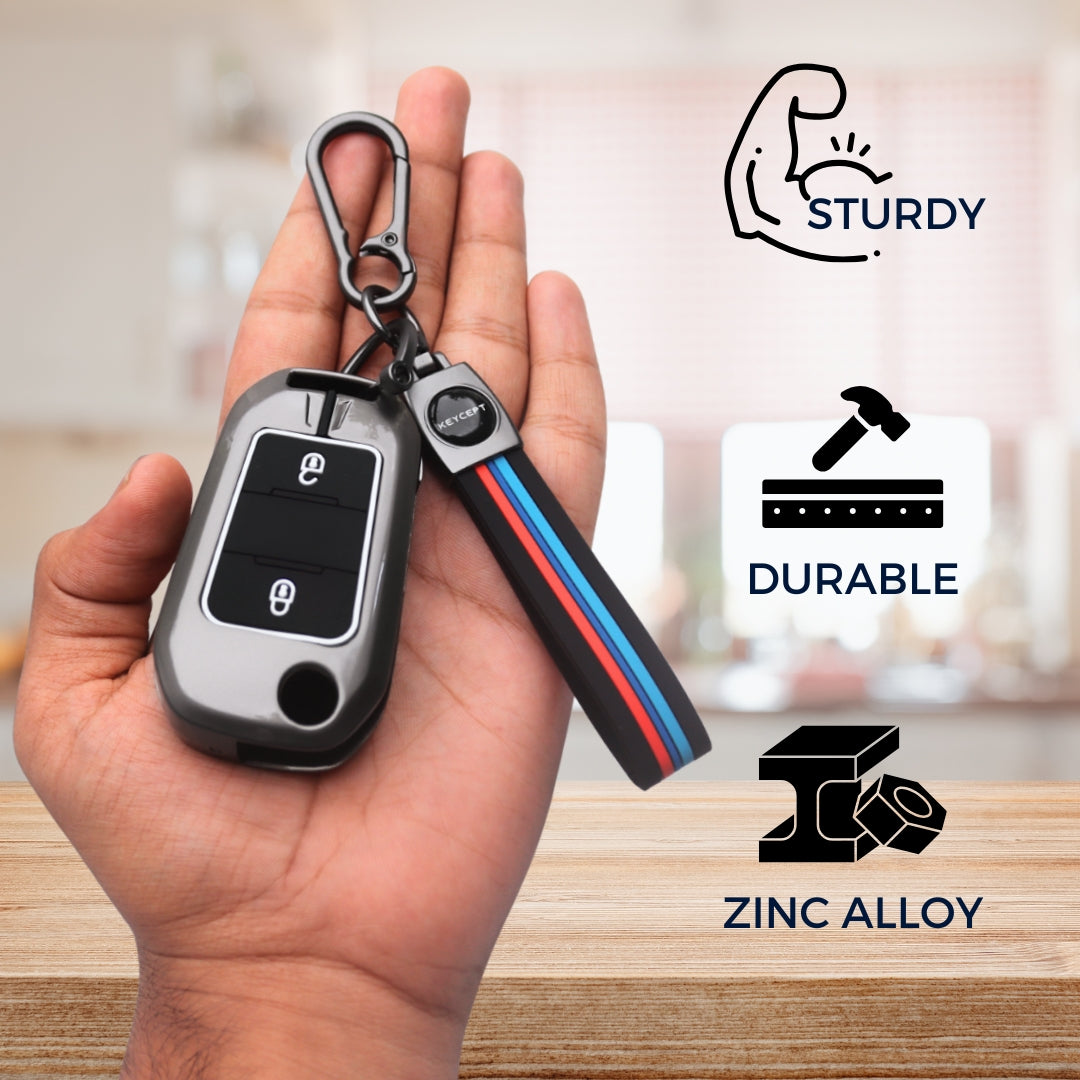 Citroen Metal Silicone Key Cover with Keychain(Type M2)