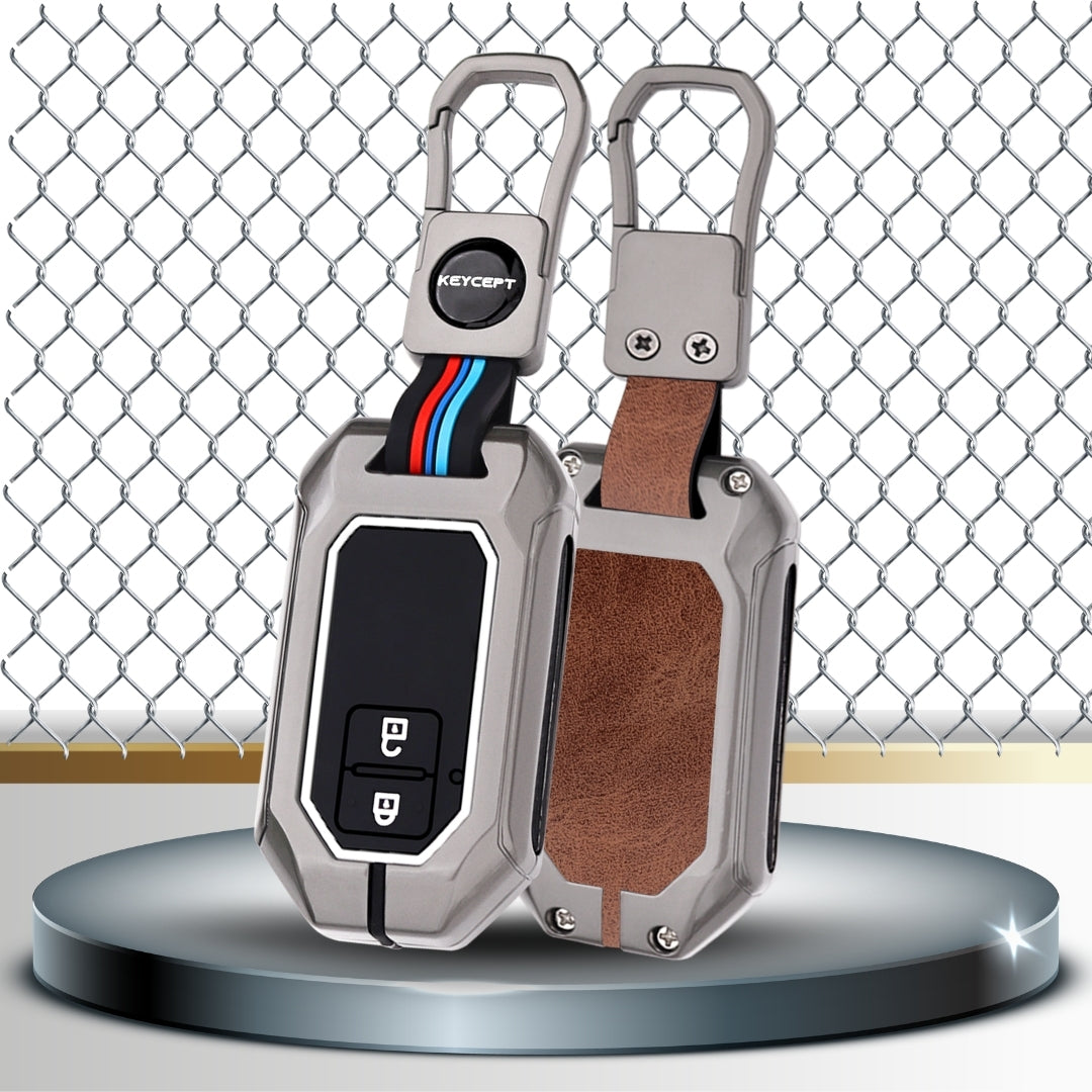 Suzuki Metal Alloy Car Key Cover with Keychain (Dual Black & Tan)