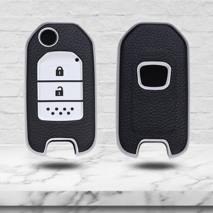 Keycept TPU Leather Car Key Cover for Honda City, WR-V 2 Button Flip Key with keychain (Type K2)