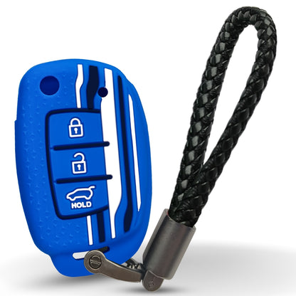 Keycept Tristar Silicone Car Key Cover for Hyundai Creta, Venue, Aura, i20, Grand i10 Nios, Xcent 3 Button Flip Key with Keychain (Type K6)