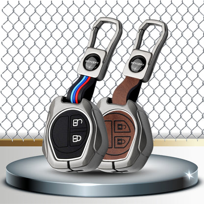 Keycept Metal Alloy Car Key Cover for Suzuki Swift, Dzire, Ertiga, Baleno, Celerio, WagonR, Ritz, Brezza, Scross, Alto, Fronx, XL6, Ciaz, Grand Vitara, Jimny, Alto K10, S Presso, WangoR, Ignis with Keychain (Dual Black & Tan)
