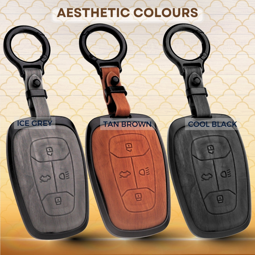 Tata Noir Wood Car Key Cover with Keychain (Type M8)