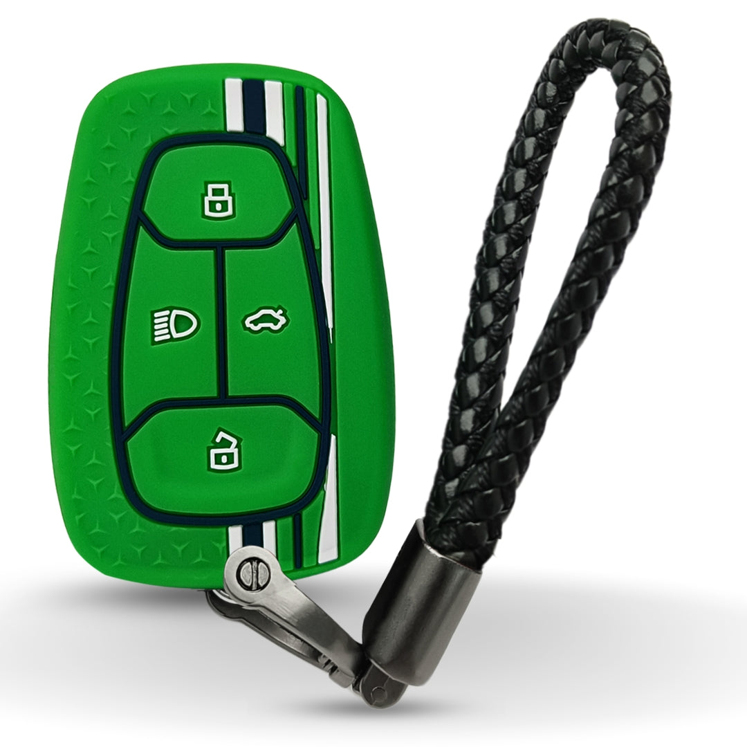 Green TrStar Silicone Key Cover for Tata Nexon, Altroz, Harrier, Tigor, Punch, EV, Safari 2021 Smart Key with Keychain