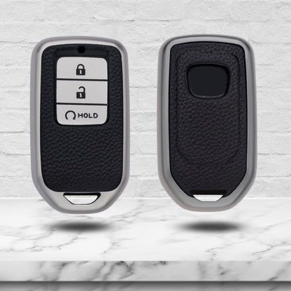 Keycept TPU Leather Car Key Cover for Honda City, Elevate, Civic, Jazz, Brio, Amaze, CR-V, WR-V, BR-V, Mobilio, Accord 3 Button Smart Key with keychain (Type K1)