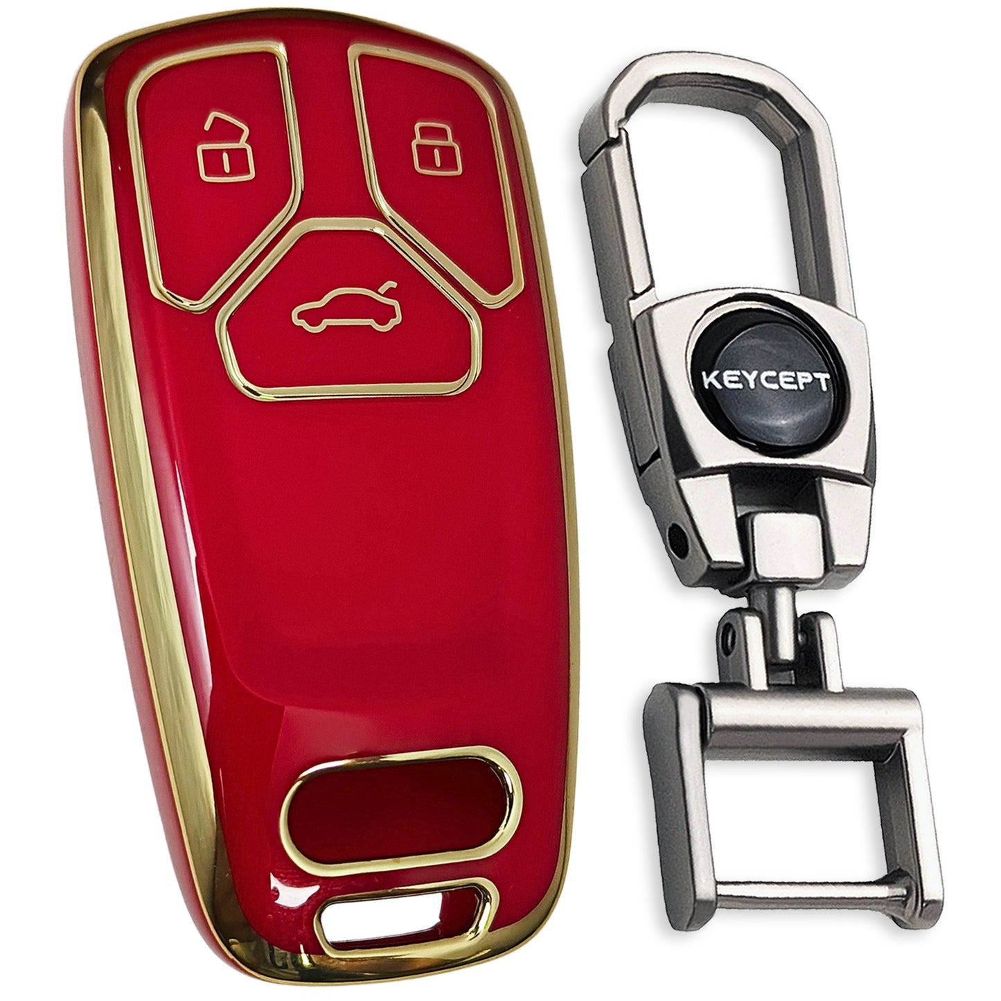 Red Gold Line TPU Key Cover for Audi A4, S4, B7, B8, A6, A5, A7, A8, Q5, S5, S6 & Q7 3 button smart key With Keychain