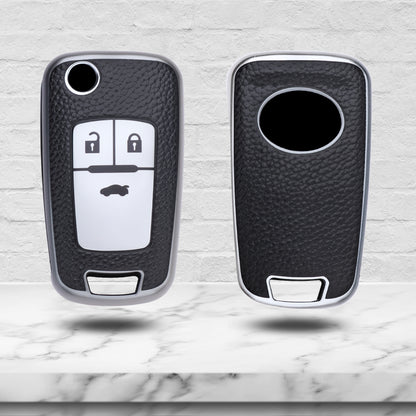 Keycept TPU Leather Car Key Cover for Chevrolet Cruze | Beat | Avio | Spark 3 Button Flip Key Only with keychain (Type K2)