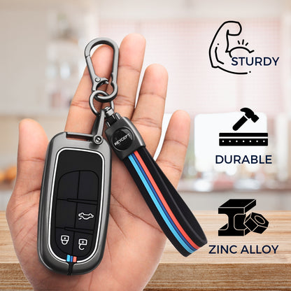 Keycept Metal Alloy Car Key Cover for Jeep Meridian, Compass, Trailhawk 3 Button Smart Key with keychain (Type M2)