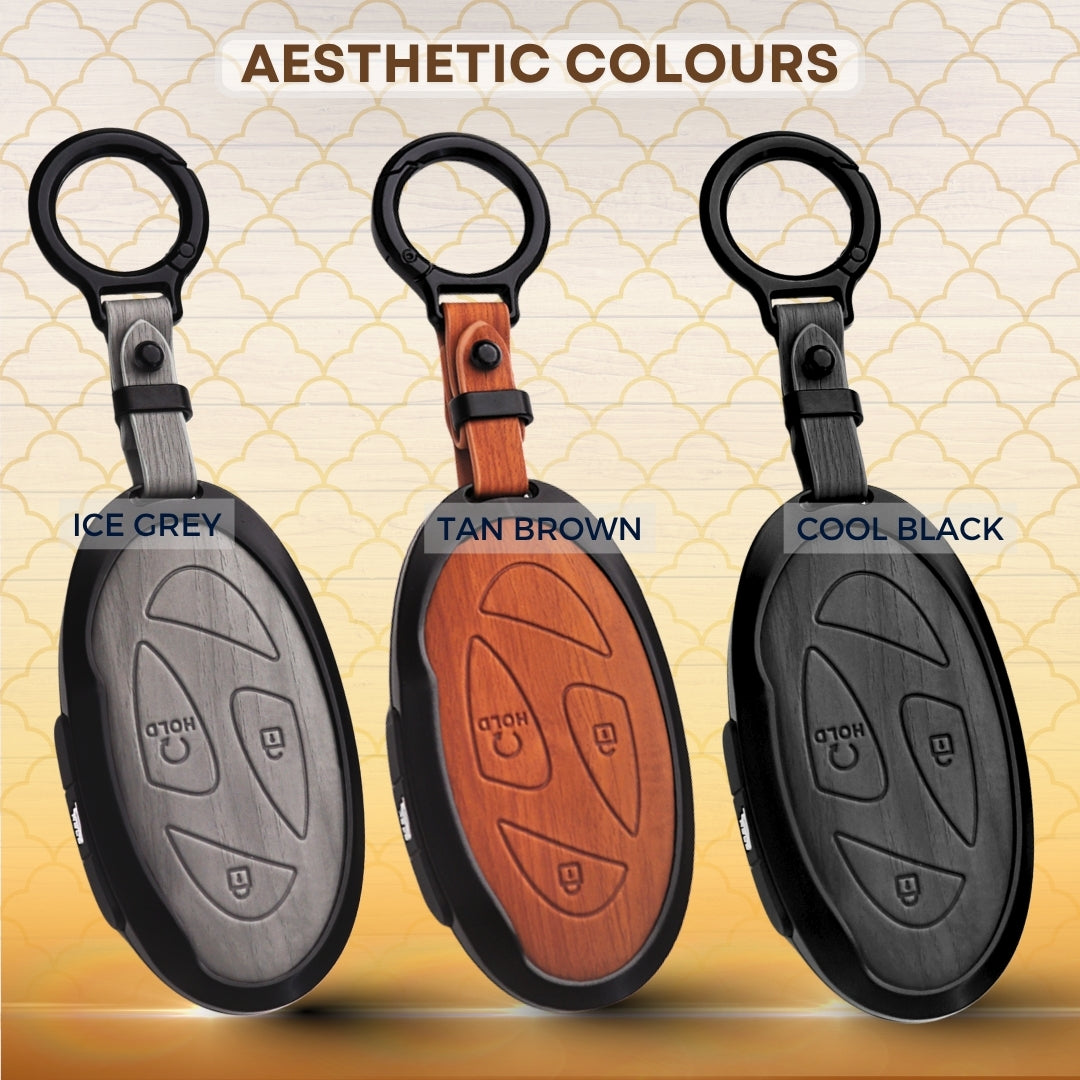 Hyundai Noir Wood Car Key Cover with Keychain (Type M8)