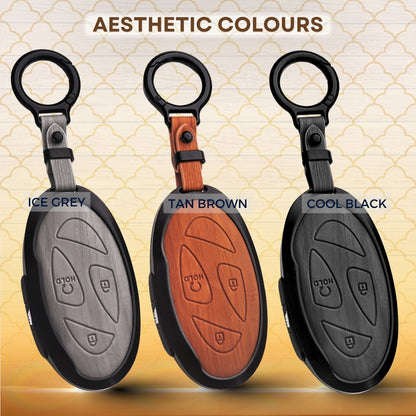 Hyundai Noir Wood Car Key Cover with Keychain (Type M8)