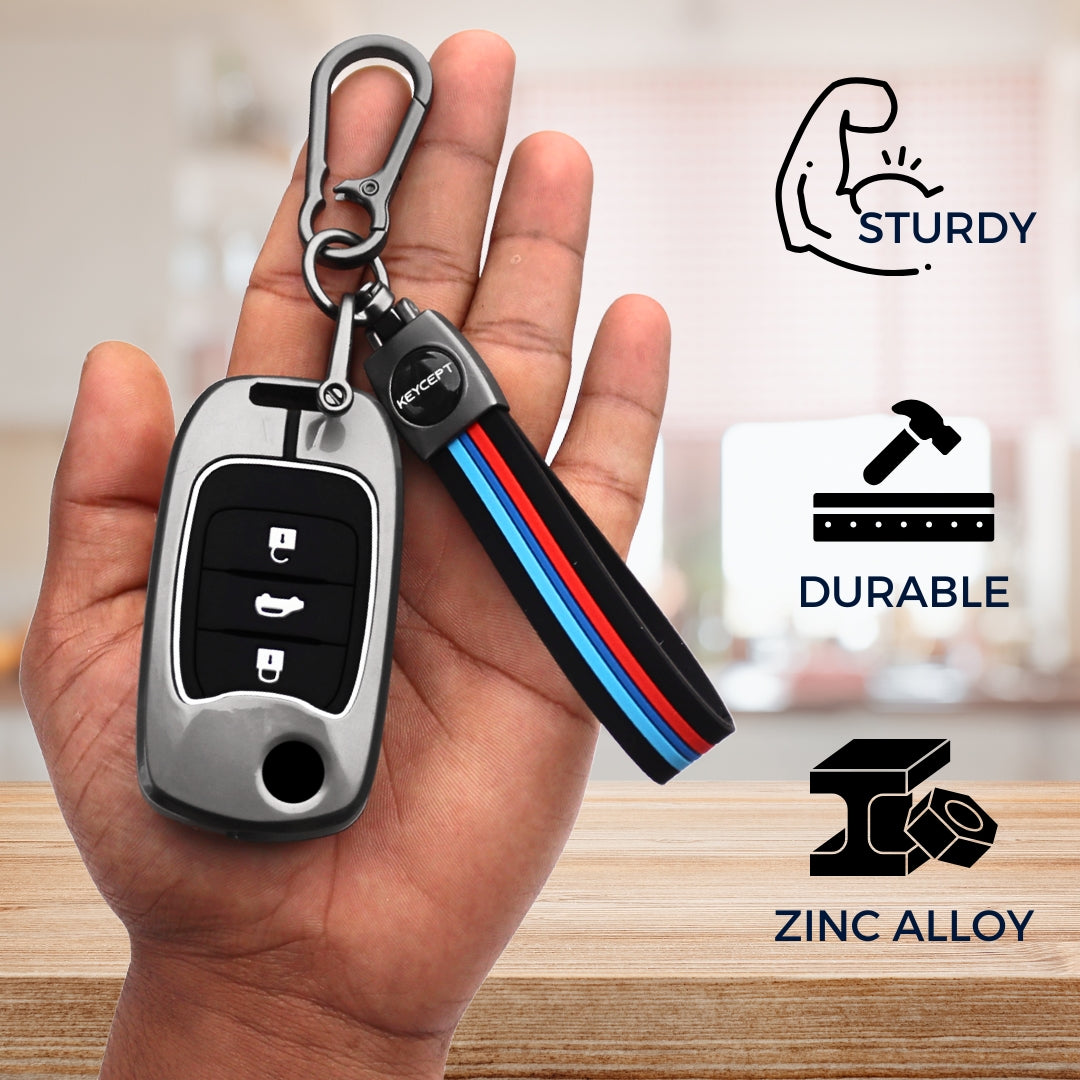 Keycept Metal Alloy Car Key Cover for MG Hector 3 Button Flip Key with keychain (Type M2)