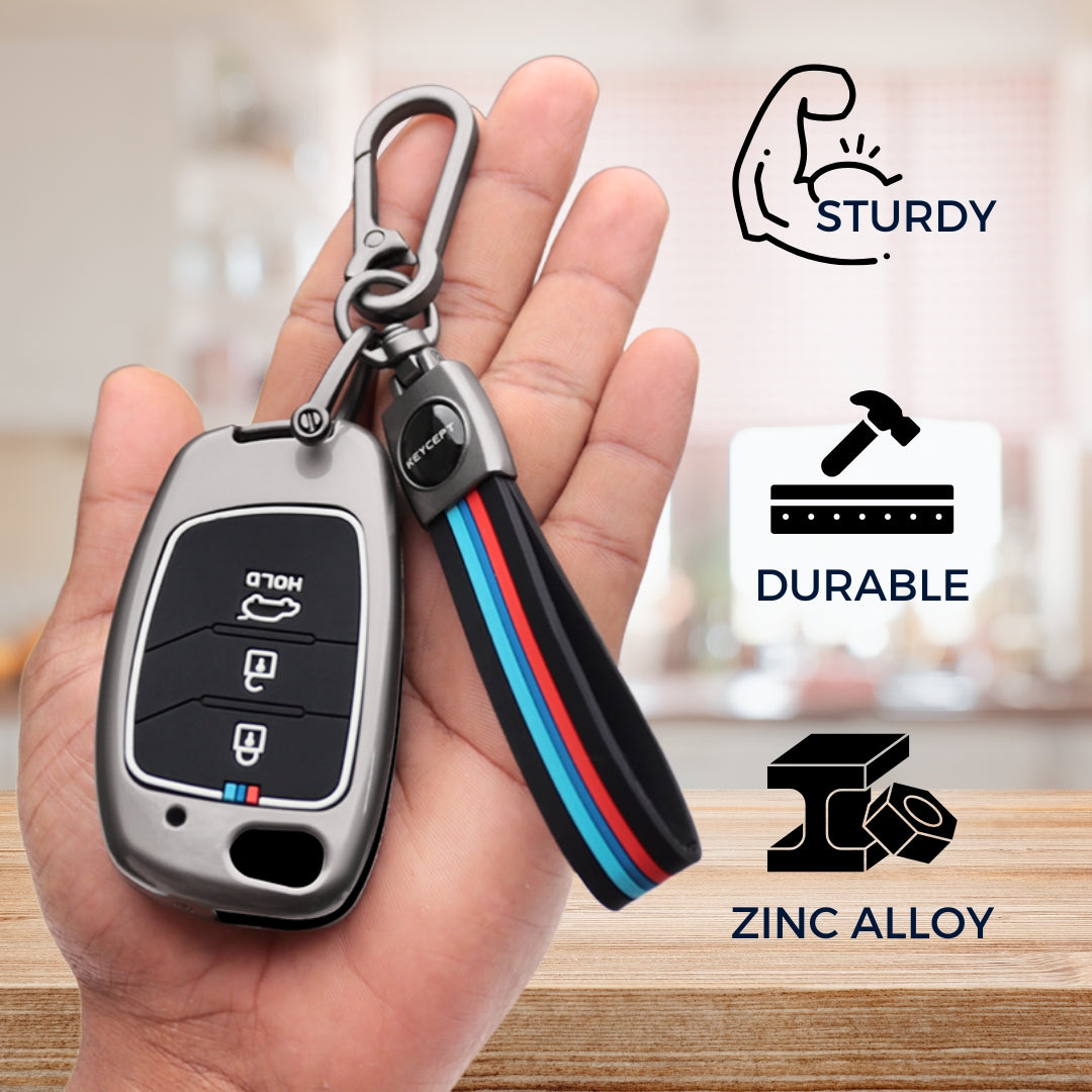 Hyundai Metal Alloy Key Cover with Keychain. (Type M2)