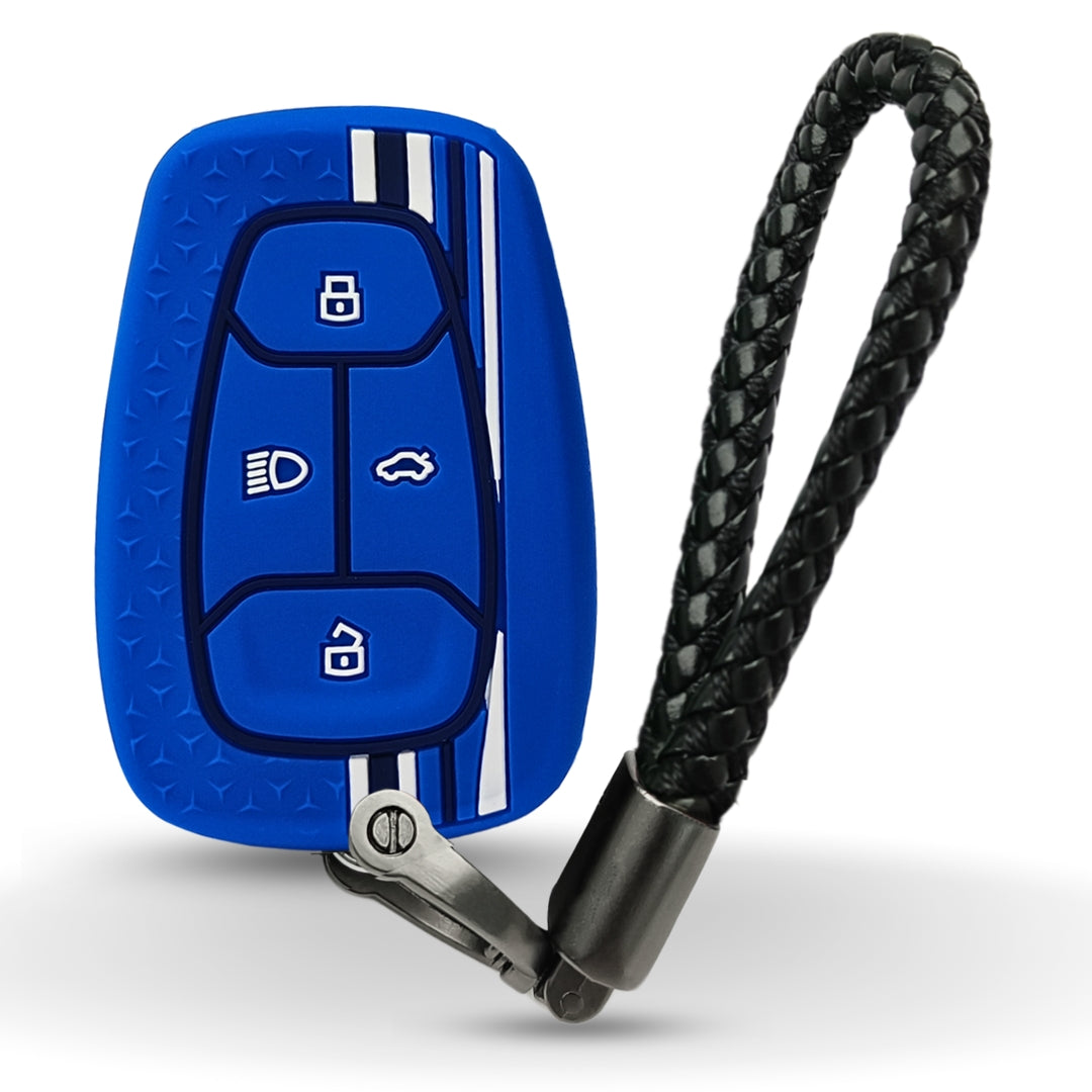 Blue TrStar Silicone Key Cover for Tata Nexon, Altroz, Harrier, Tigor, Punch, EV, Safari 2021 Smart Key with Keychain