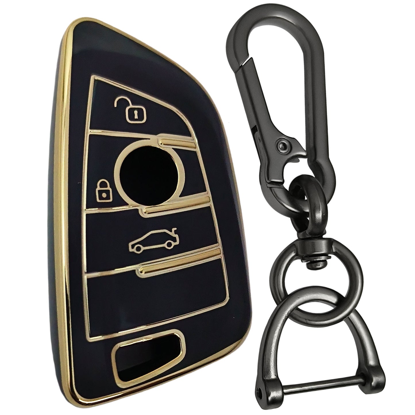 bmw x-series m-series 3-series 3button smart tpu black gold car key cover case accessories keychain