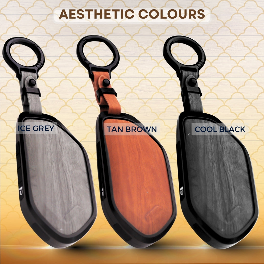 Kia Noir Wood Car Key Cover with Keychain (Type M8)