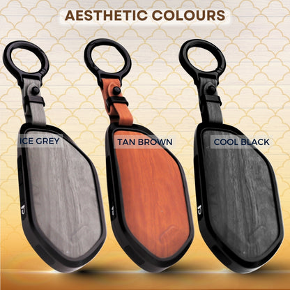 Kia Noir Wood Car Key Cover with Keychain (Type M8)