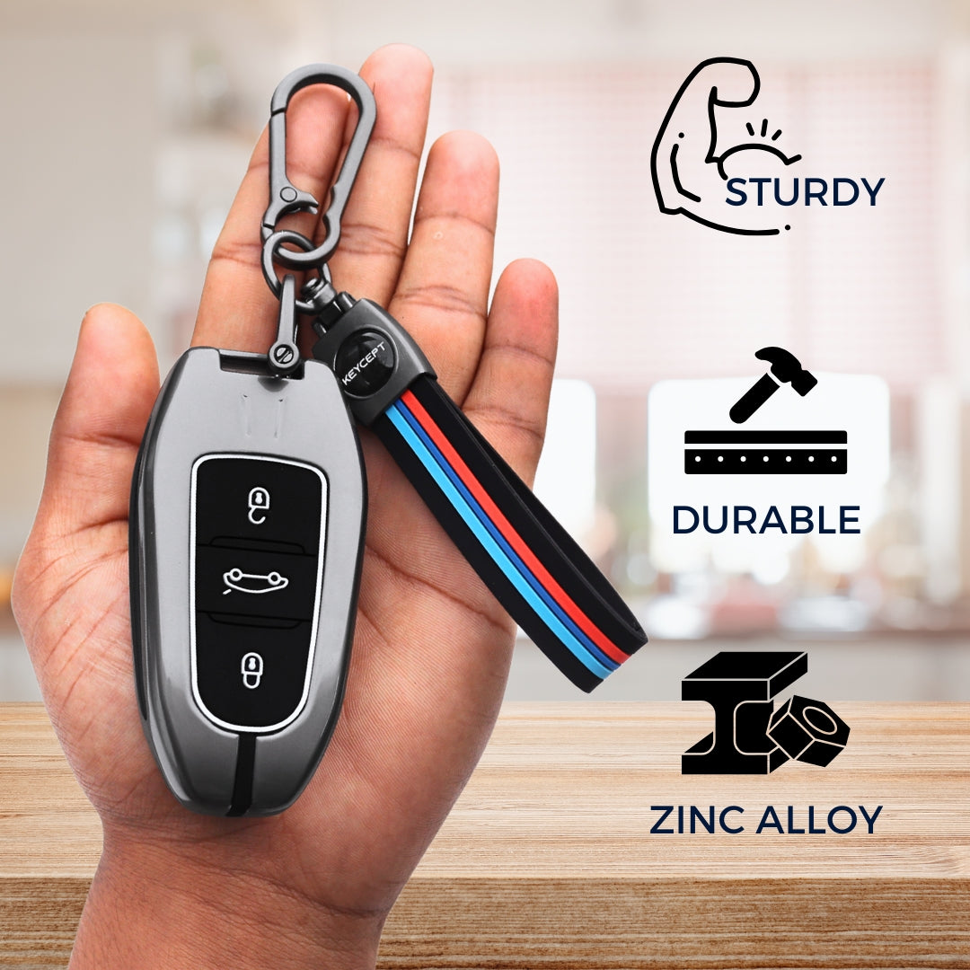 Keycept Metal Alloy Car Key Cover for Citroen C5 Aircross 3 Button Smart Key with keychain (Type M2)
