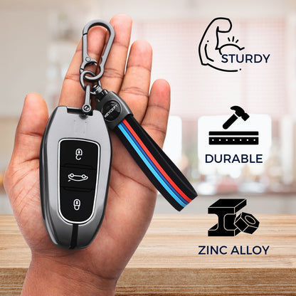 Keycept Metal Alloy Car Key Cover for Citroen C5 Aircross 3 Button Smart Key with keychain (Type M2)