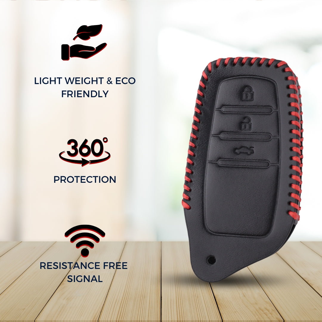 classic leather key cover For oyota Innova, Crysta, Fortuner 3 Button Smart key With Keychain.
