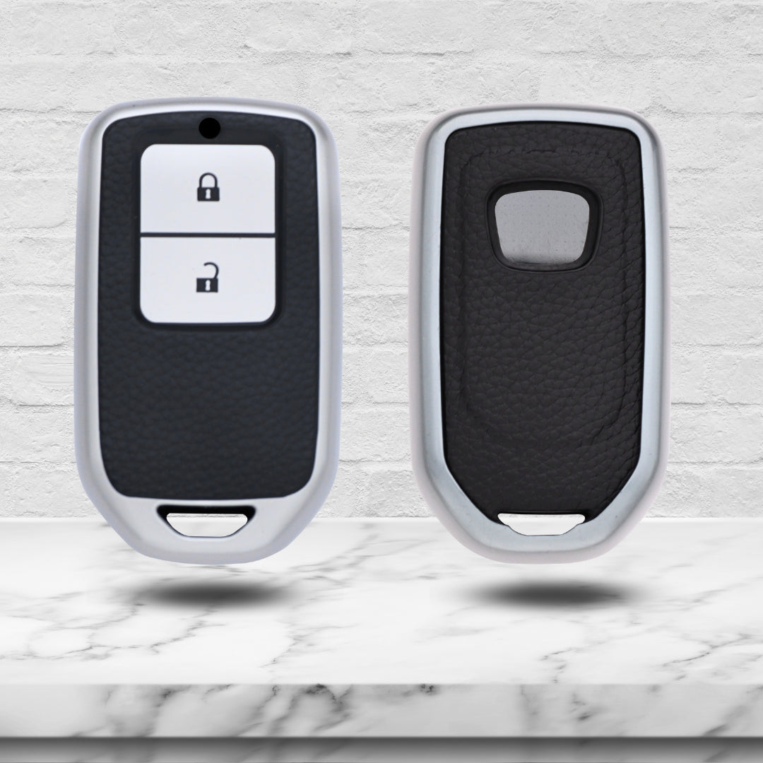 TPU Leather Key Cover For Honda Accord, City, Amaze, Civic WR-V, BR-V, CR-V, City, Jazz 2 button Smart Key with Keychain.