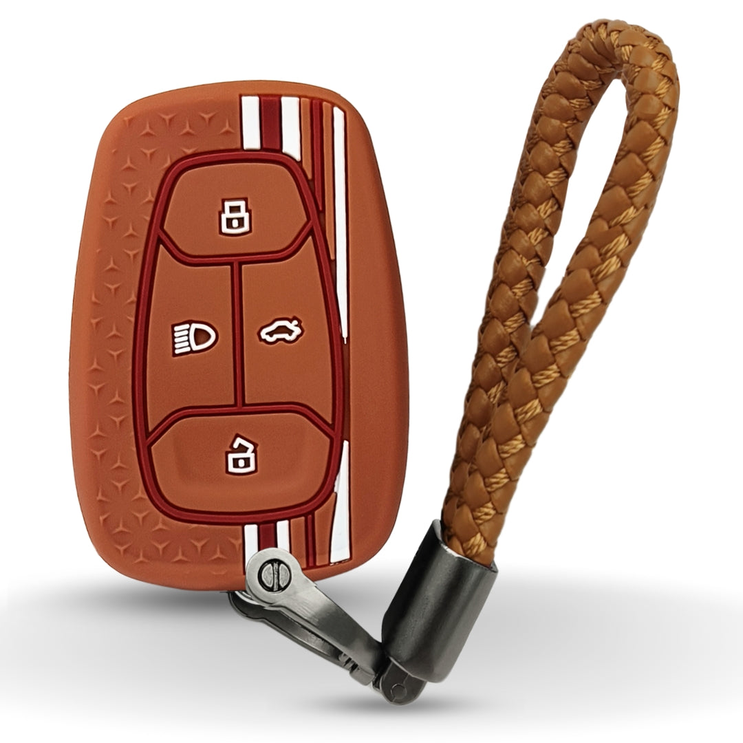 Brown TrStar Silicone Key Cover for Tata Nexon, Altroz, Harrier, Tigor, Punch, EV, Safari 2021 Smart Key with Keychain