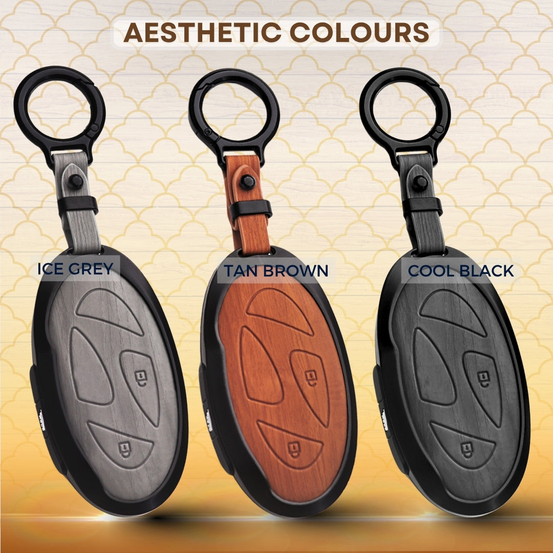Hyundai Noir Wood Car Key Cover with Keychain (Type M8)