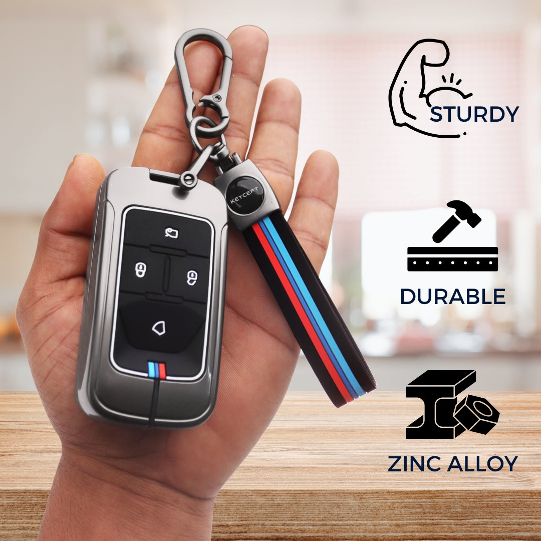 Metal Alloy Key Cover Compatible for Vinfast 4 Button Smart Key with Keychain (Type M2)