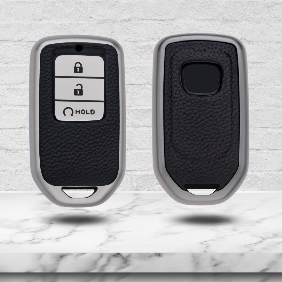 Keycept TPU Leather Car Key Cover for Honda City, Elevate, Civic, Jazz, Brio, Amaze, CR-V, WR-V, BR-V, Mobilio, Accord 3 Button Smart Key with keychain (Type K7)