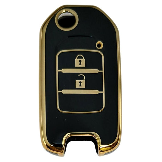 honda city wr-v 2 button flip tpu black  gold key cover case accessories keycover