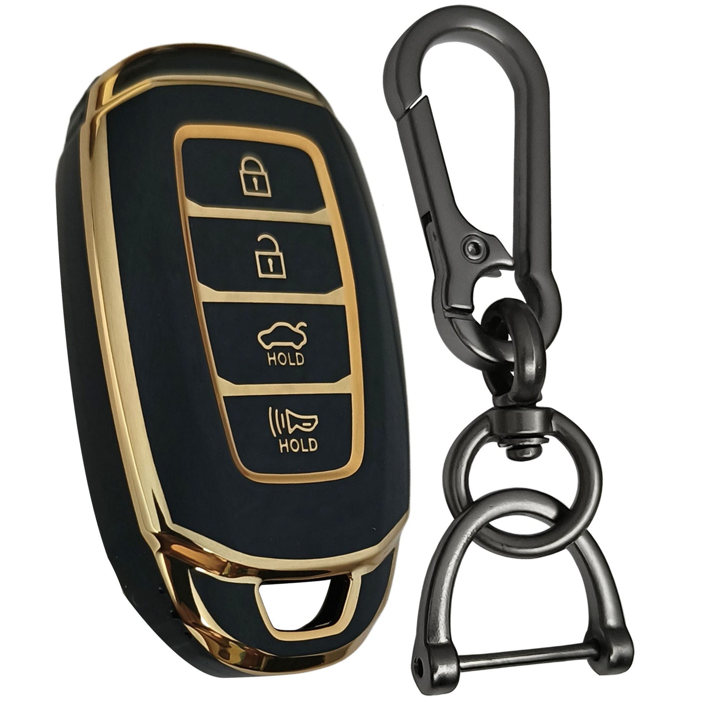 hyundai verna 4 button smart tpu black gold key cover case accessories keychain
