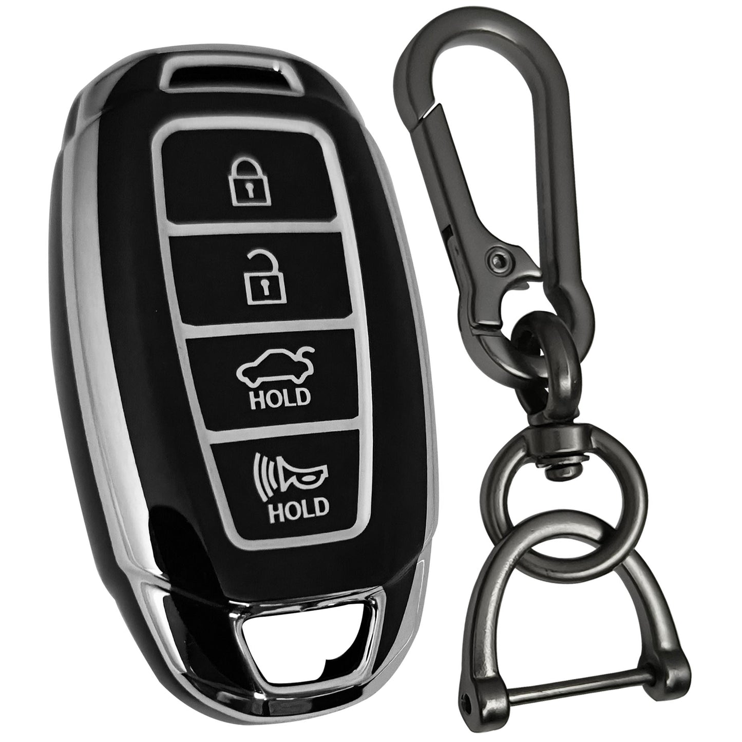 hyundai verna 4b smart tpu black silver car key cover case keychain