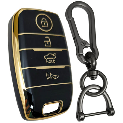 kia seltos sonet carens carnival 4 button smart tpu black gold key cover case accessories keychain