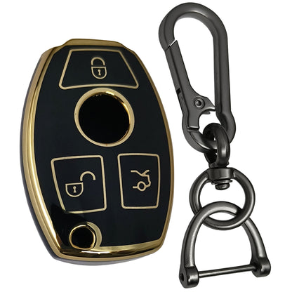 mercedes benz 3b smart tpu black gold car key cover case keychain