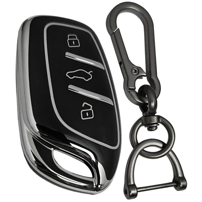 mg astor 3 button smart tpu black silver car key cover case accessories keychain