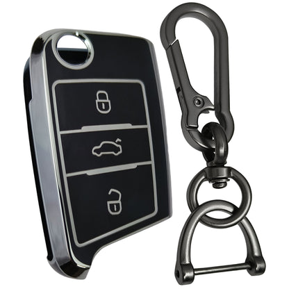 skoda kushaq octavia slavia kodiaq flip tpu black silver key case