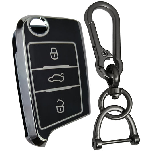 skoda kushaq octavia slavia kodiaq flip tpu black silver key case