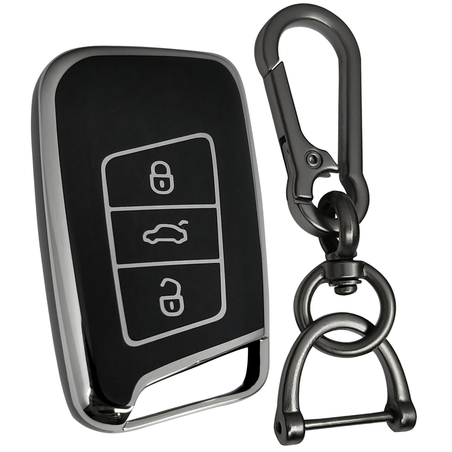 skoda kushaq smart tpu black silver key cover keychain