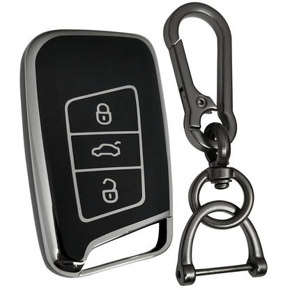 skoda kushaq smart tpu black silver key cover keychain