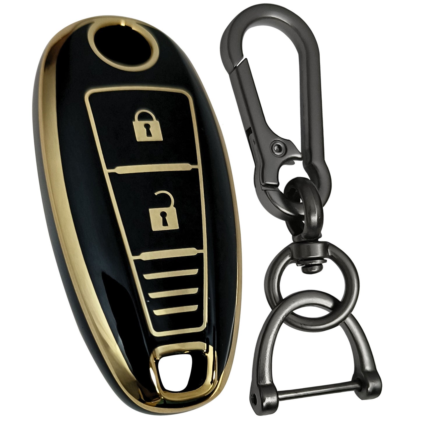 suzuki s-cross baleno brezza ciaz swift 2 button smart tpu black gold key case accessories keychain