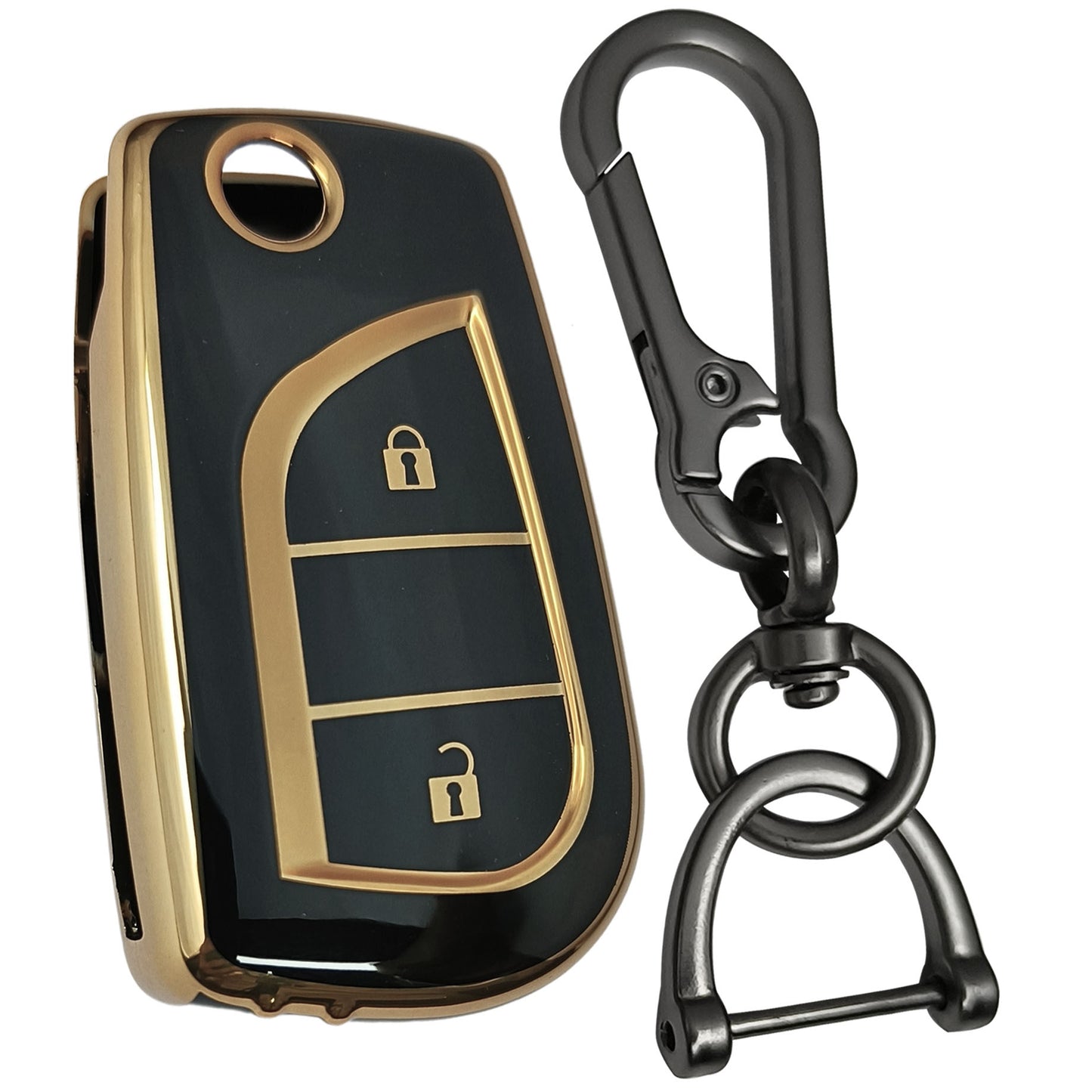 toyota corolla innova crysta 2b flip black gold key cover case accessories keychain