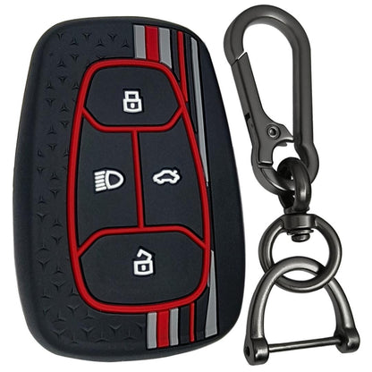 tristar tata nexon safari 4 button smart silicone key cover case accessories black with keychain 01