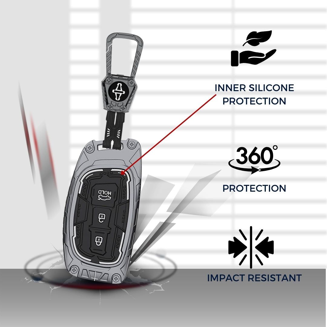 Hyundai Metal Armor Car Key Cover with Keychain(Type M4)