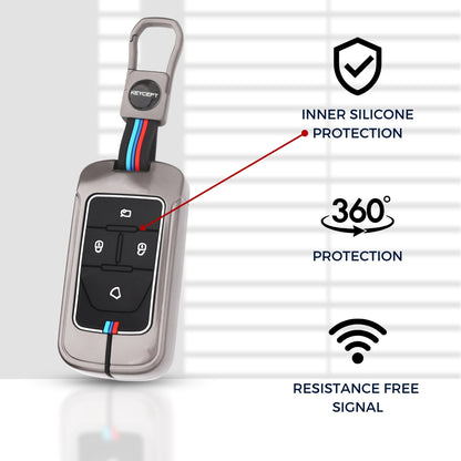 Metal Alloy Key Cover Compatible for Vinfast 4 Button Smart Key with Keychain (Type M1)