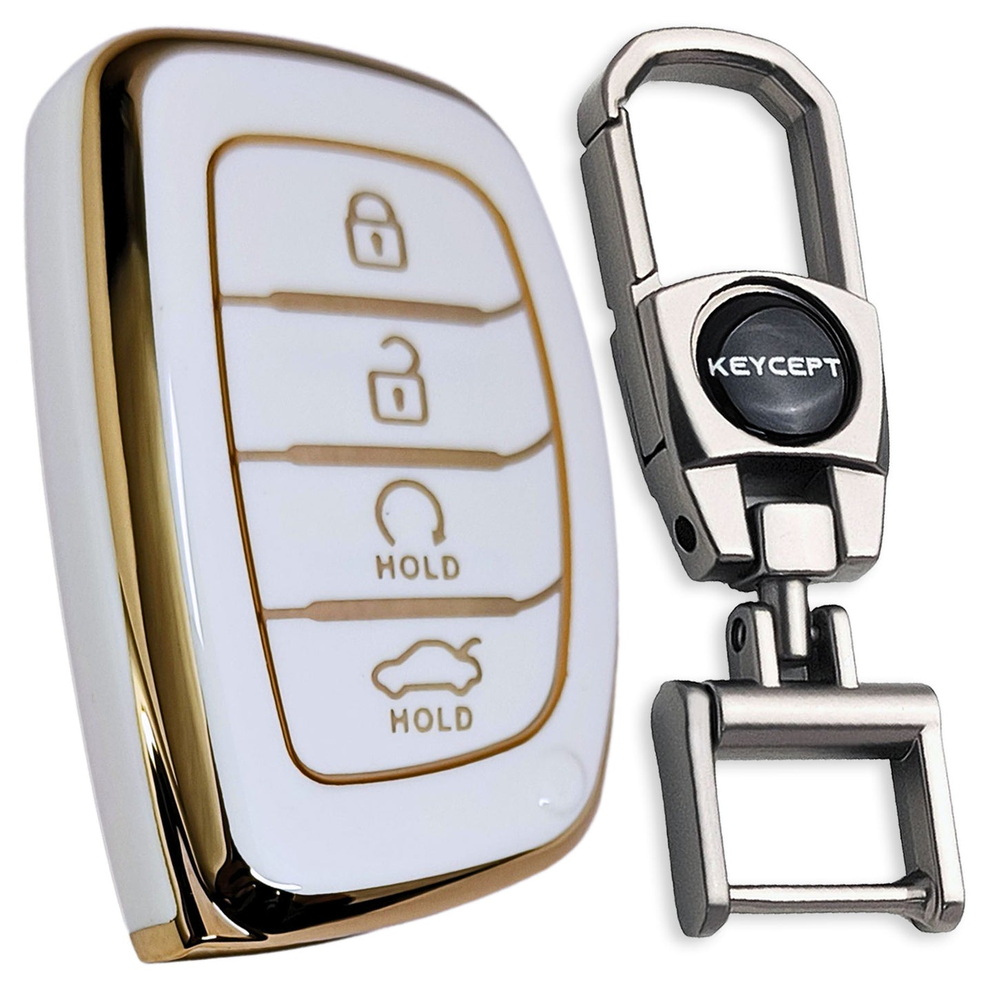 TPU  Key Cover Compatible for Hyundai Alcazar | Creta | Tucson 4 Button Smart Key with Keychain 2