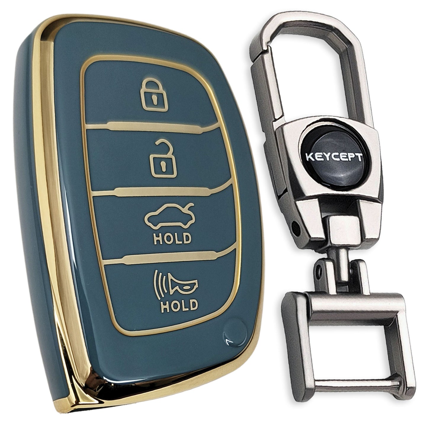 TPU Key Cover Compatible for Hyundai Creta | Venue | i20 Tucson | Elantra 4 Button Smart Key with Keychain 2.